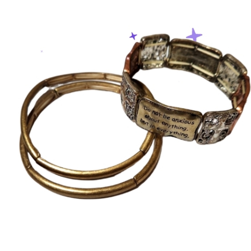Spiritual multi Colored bracelet and added 2 goldtoned bracelets stretch